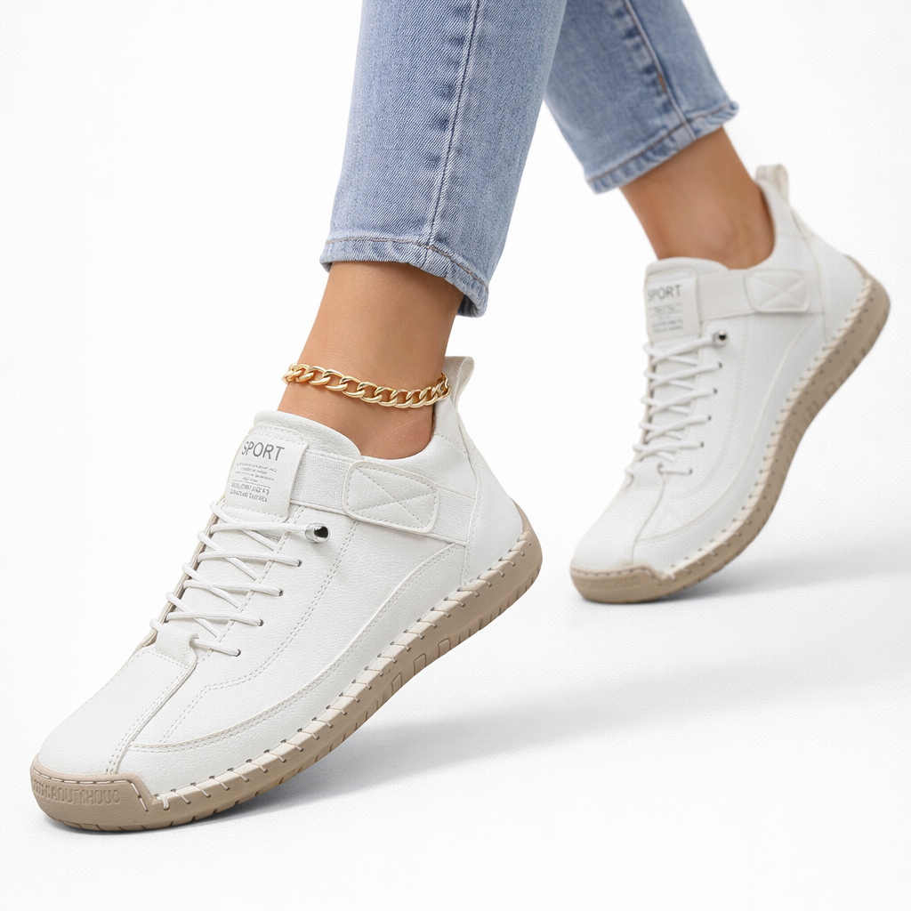 Unisex lace-up high-top sneakers with ankle strap and stitched panels
