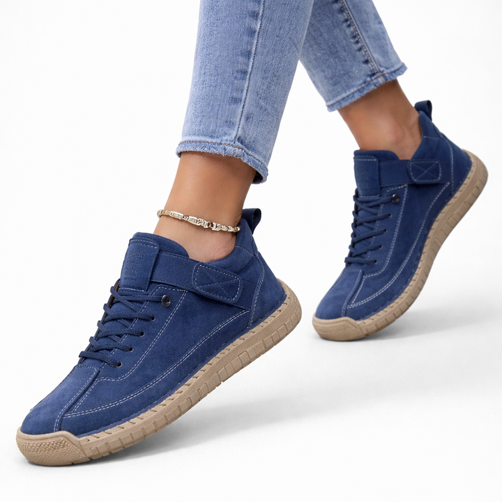 Unisex lace-up high-top sneakers with ankle strap and stitched panels
