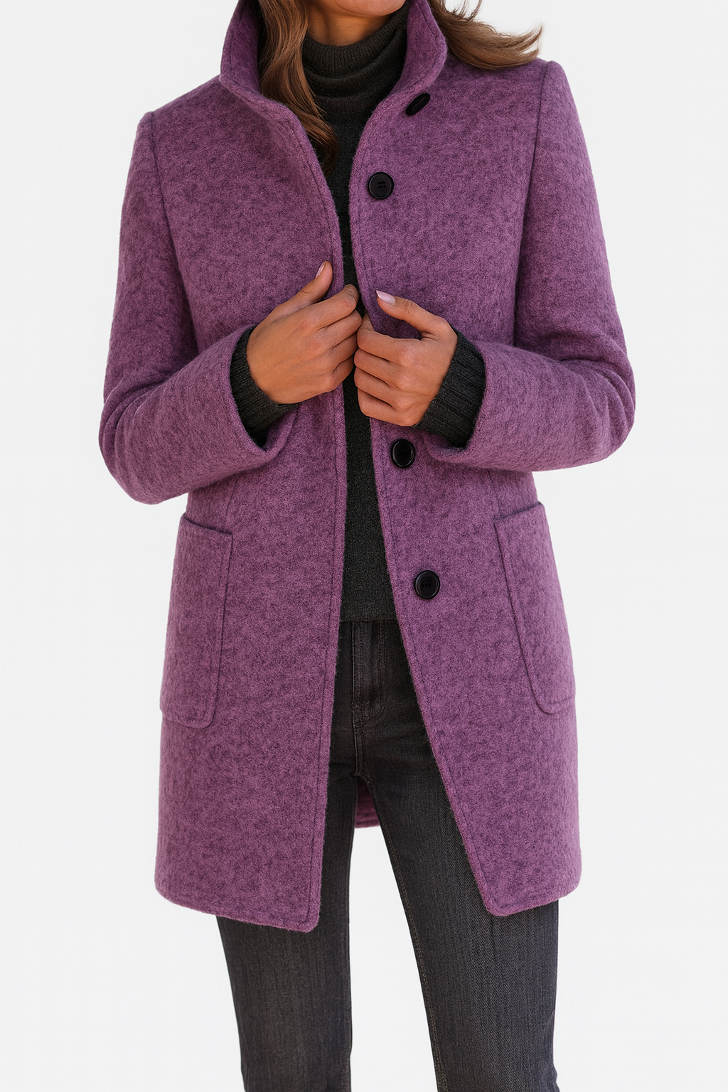 Women’s Coat | Button-Front Mid-Length