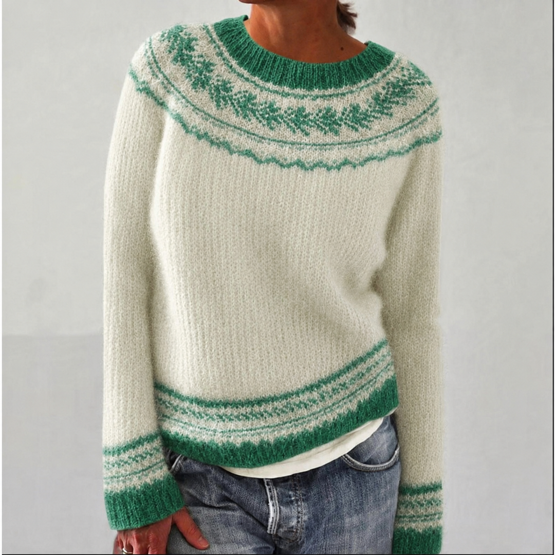 Women's Fair Isle crew neck jumper with long sleeves and patterned yoke