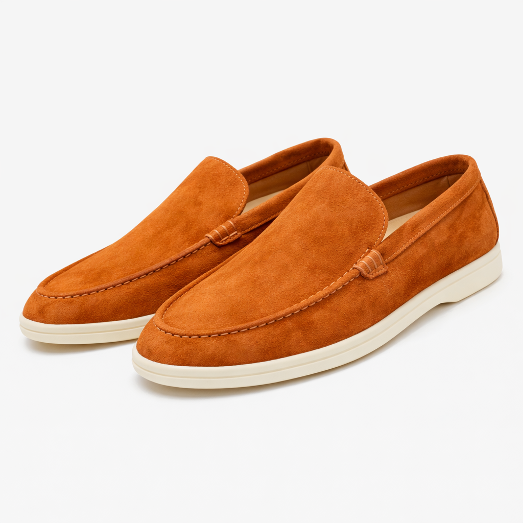 Unisex slip-on loafers with moc toe stitching and flat soles