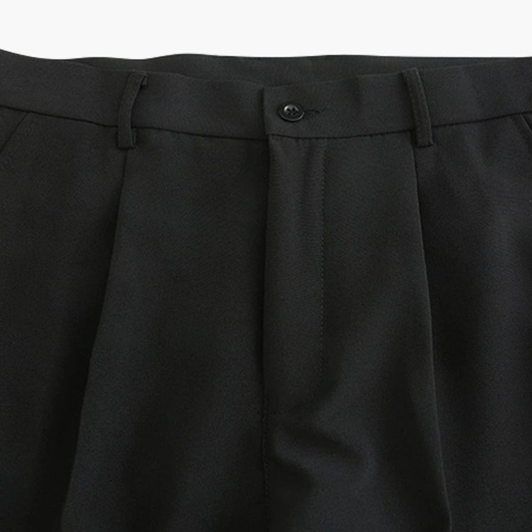 Women's high-rise pleated straight-leg trousers with belt loops and full-length hems