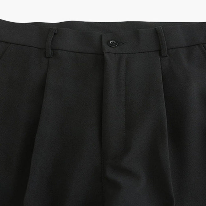 Women's high-rise pleated straight-leg trousers with belt loops and full-length hems