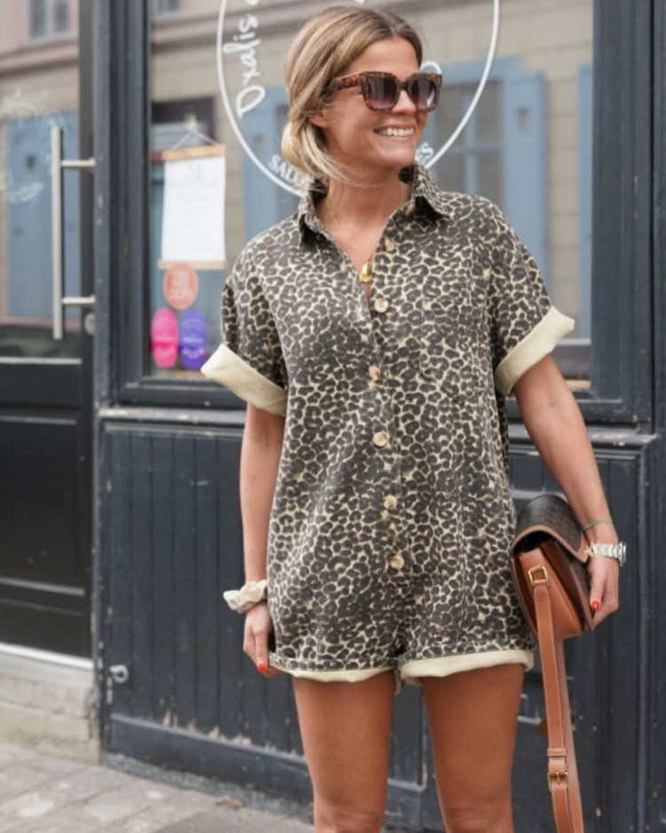 Women's Romper | Short Sleeves Leopard Print