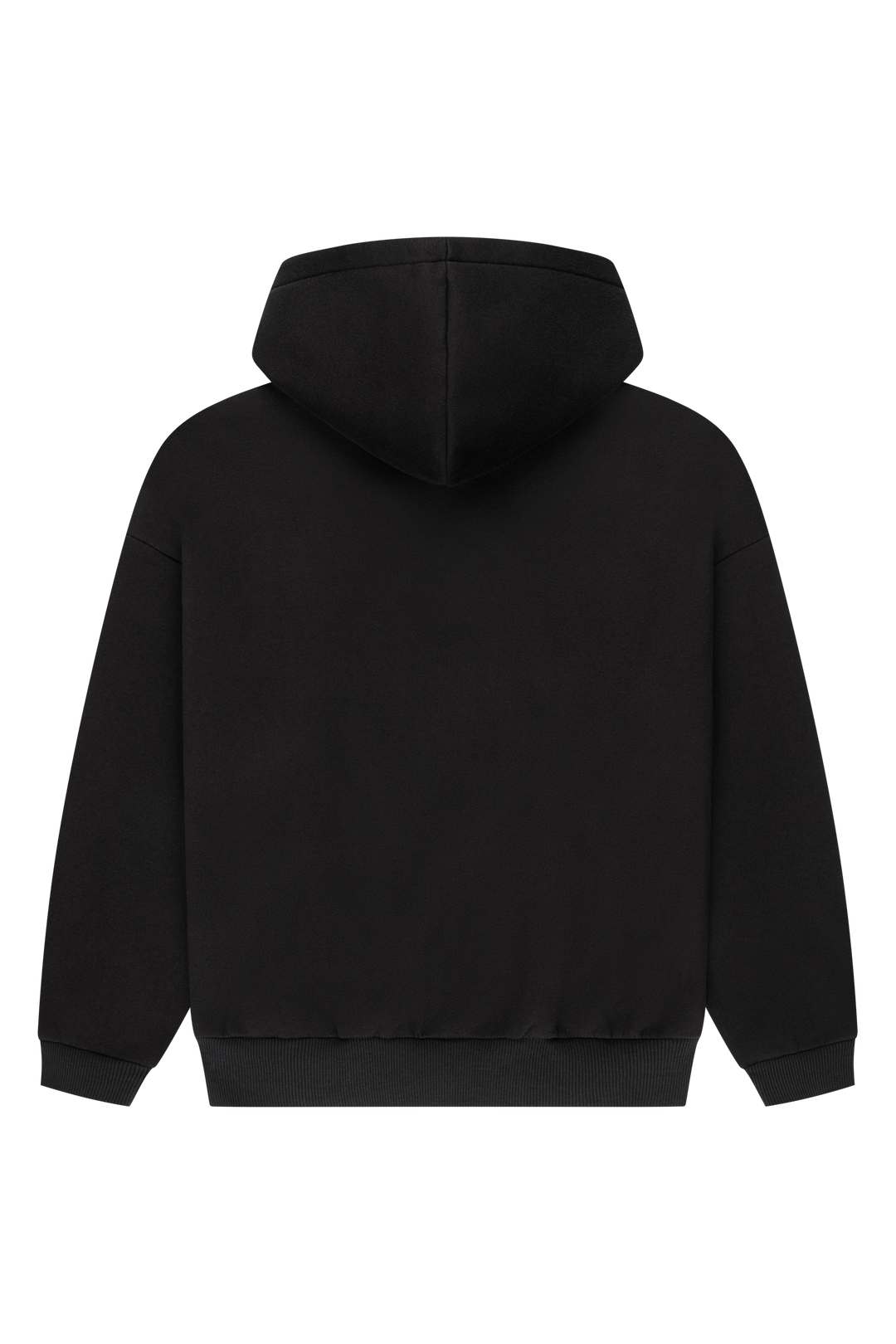 Women's black hooded sweatshirt with pink logo and ribbed trims