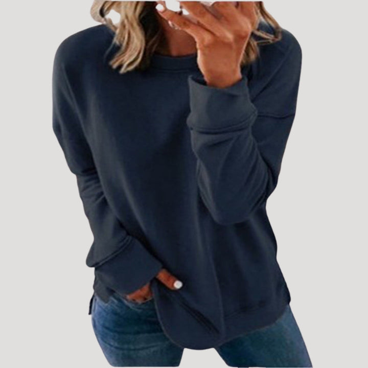 Women's oversized plain crew neck sweater with long sleeves and rounded hem