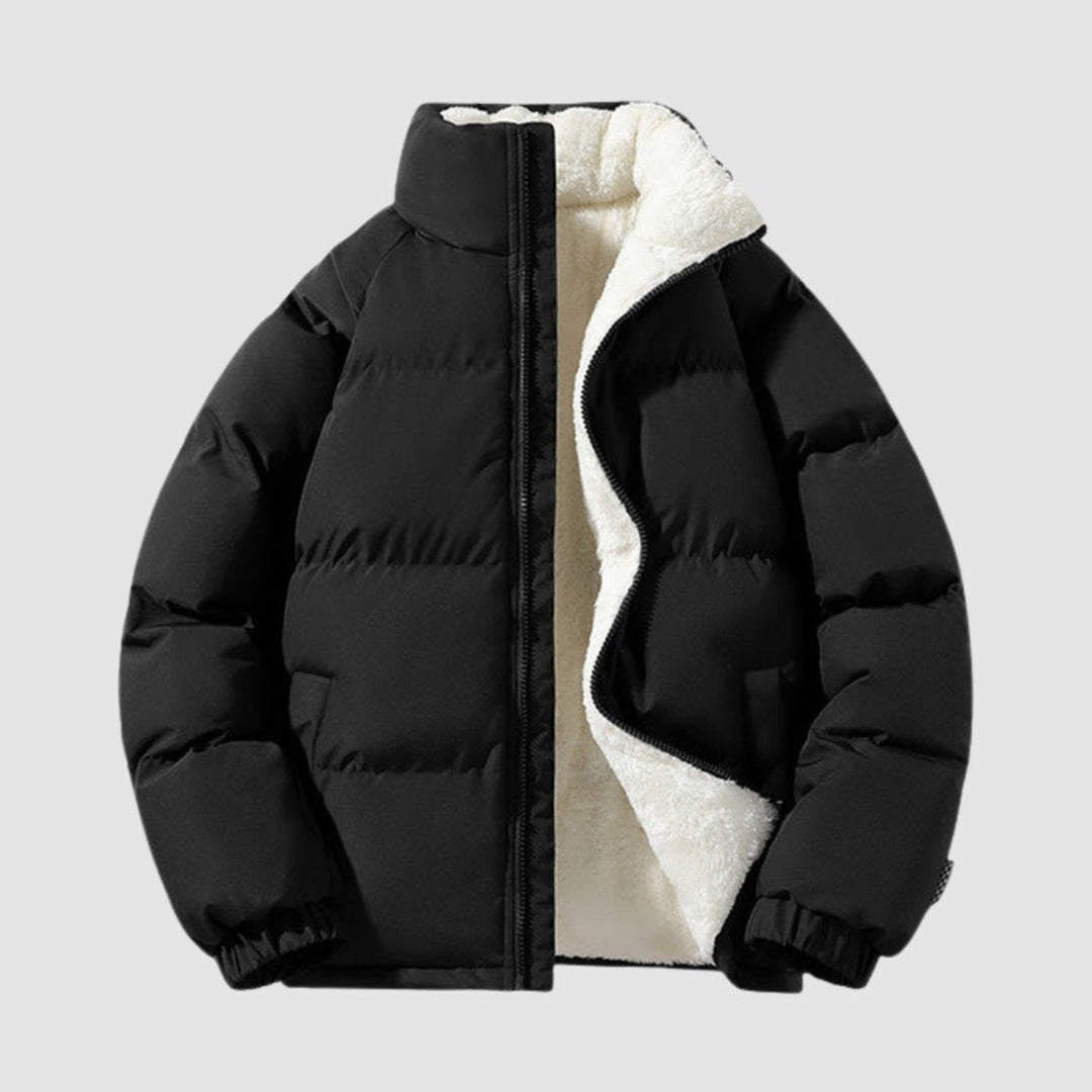 Women's hooded quilted puffer jacket with fleece-look lined hood and zip front