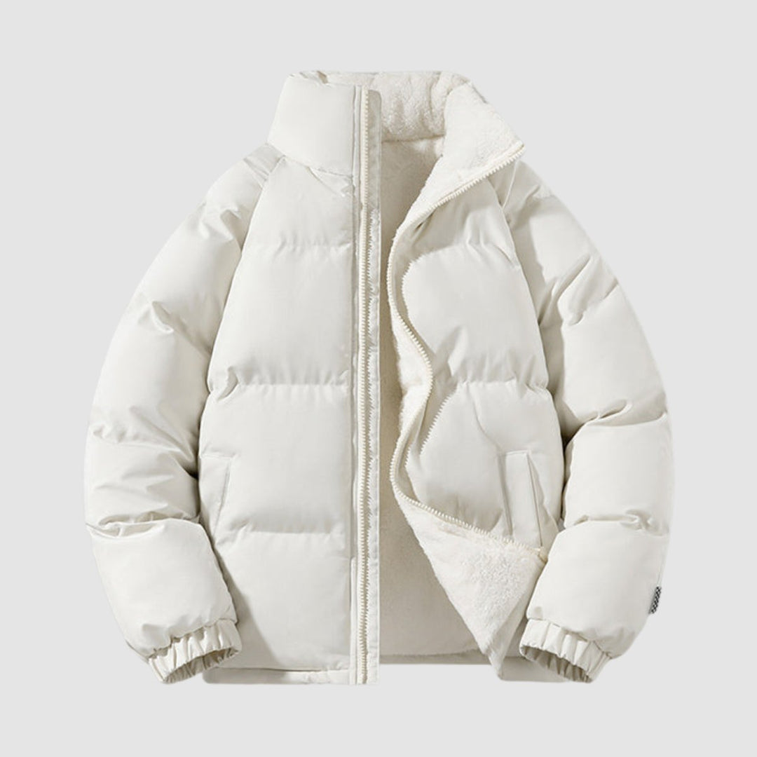 Women's hooded quilted puffer jacket with fleece-look lined hood and zip front