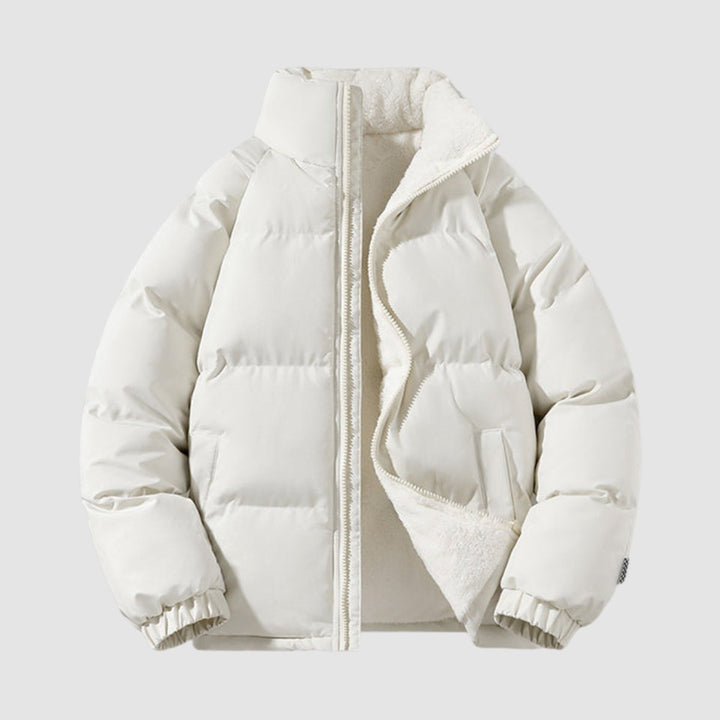 Women's hooded quilted puffer jacket with fleece-look lined hood and zip front