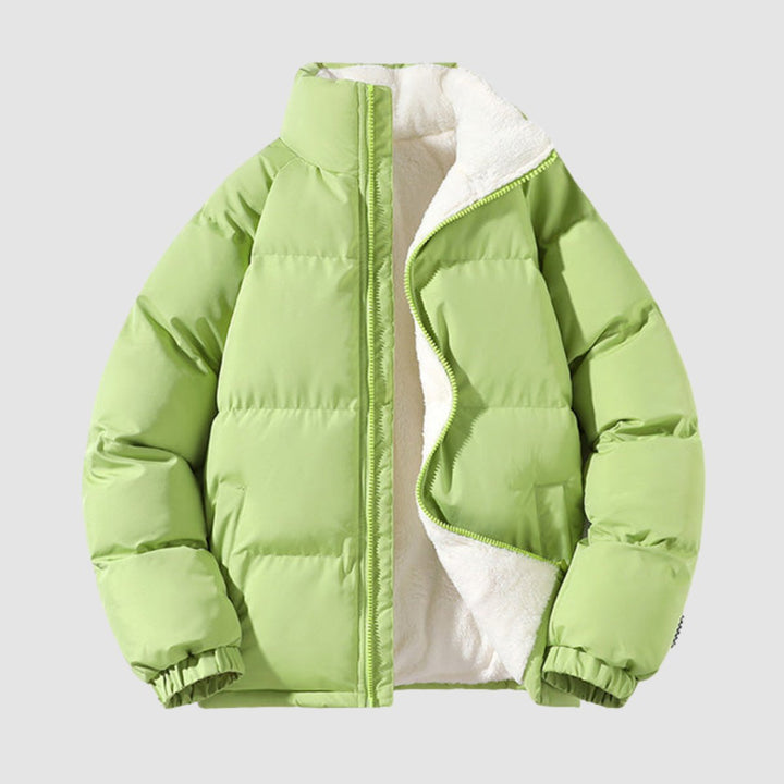 Women's hooded quilted puffer jacket with fleece-look lined hood and zip front