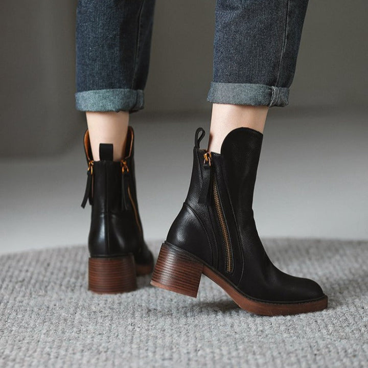 Boots For Women | Zipper Detail Ankle Block Heel Design