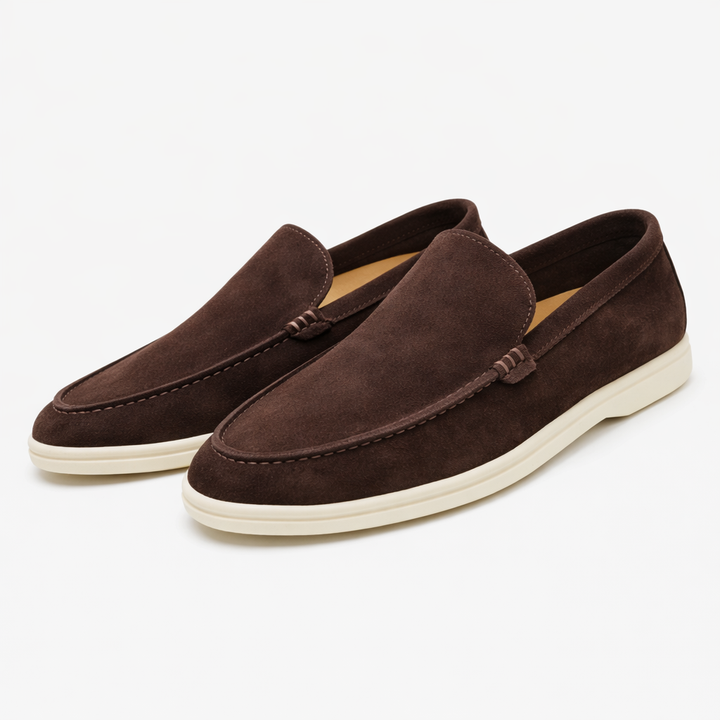 Unisex slip-on loafers with moc toe stitching and flat soles