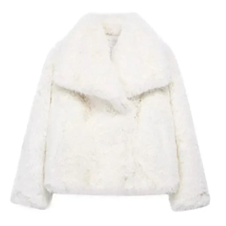 Women's short textured jacket with wide lapels and long sleeves