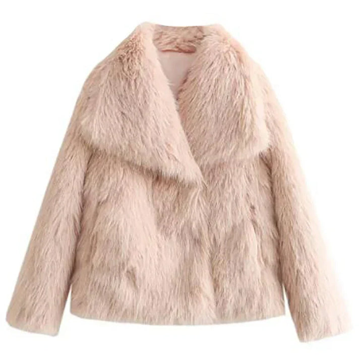 Women's short textured jacket with wide lapels and long sleeves