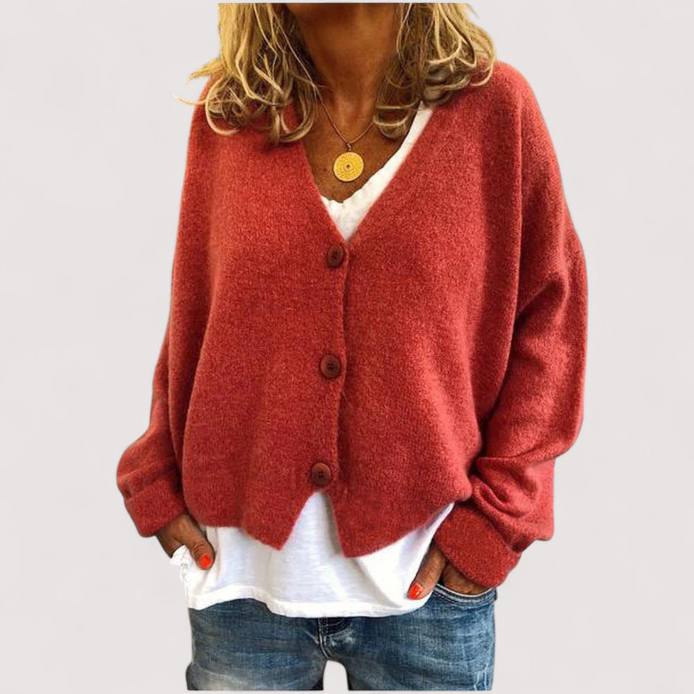 Women's long-sleeve V-neck button front knit cardigan