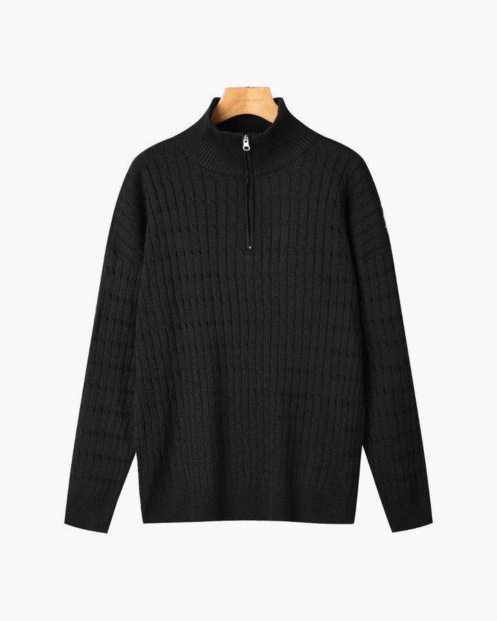 Ribbed half-zip mock neck sweater with long sleeves