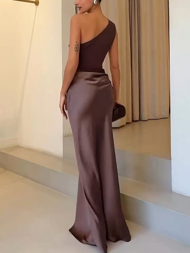 Women's Wedding Guest Maxi Dress | Asymmetric Pleat