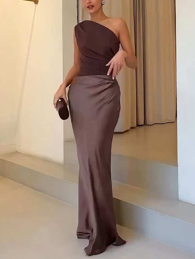 Women's Wedding Guest Maxi Dress | Asymmetric Pleat