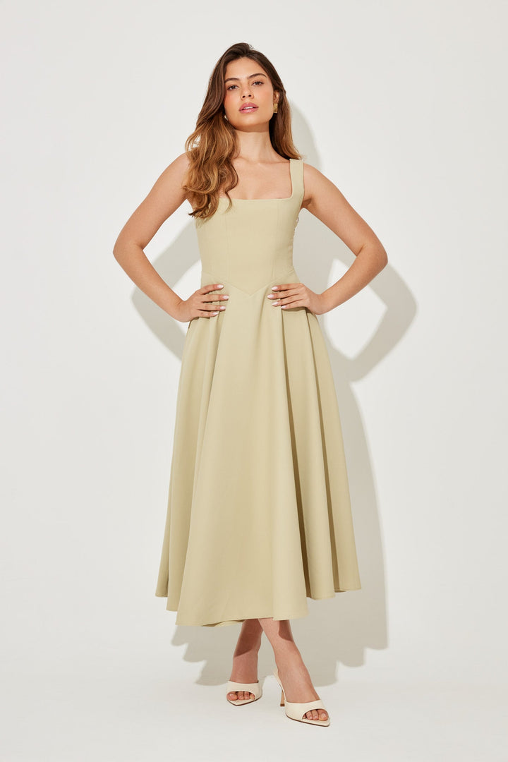 Women's Dress | Sleeveless Midi Square Neckline