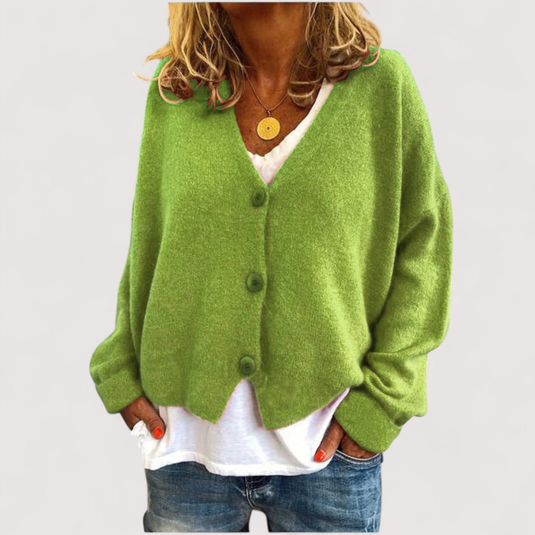 Women's long-sleeve V-neck button front knit cardigan