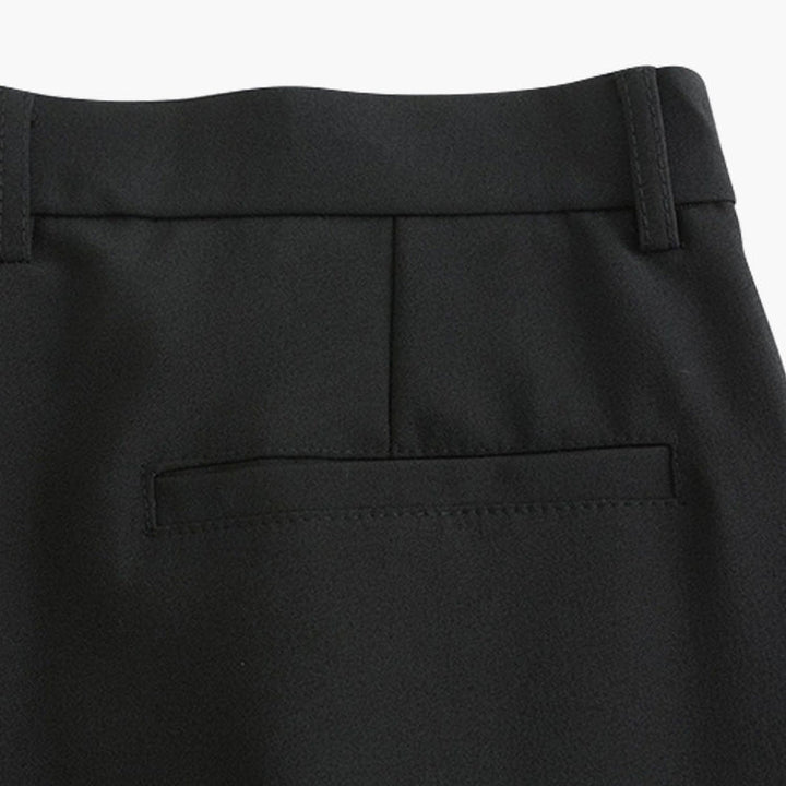 Women's high-rise pleated straight-leg trousers with belt loops and full-length hems