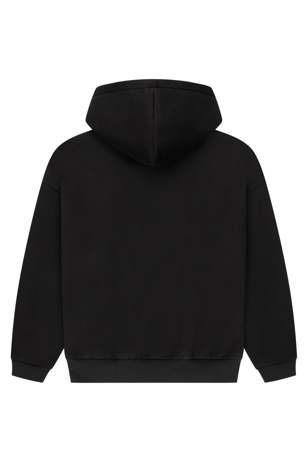 Black unisex logo zip-up hoodie with hood and long sleeves