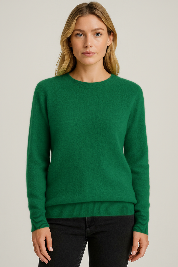 Women's plain crewneck sweater with long sleeves and ribbed trims