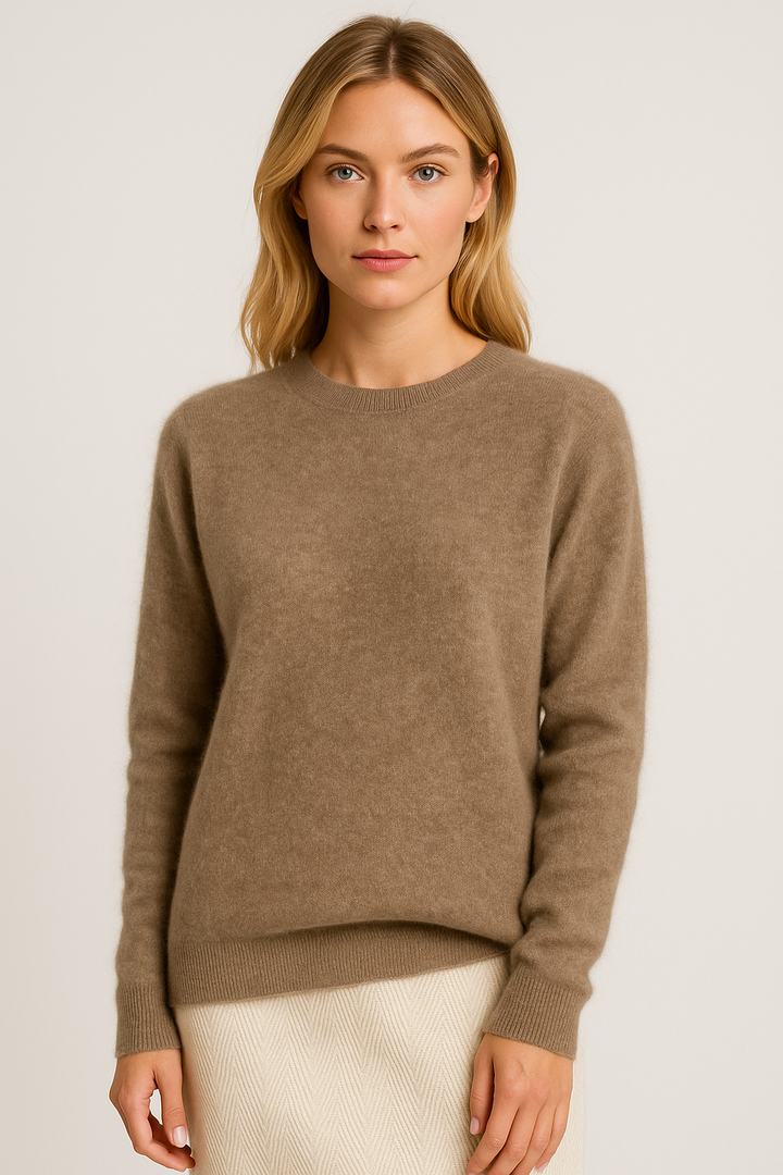 Women's plain crewneck sweater with long sleeves and ribbed trims