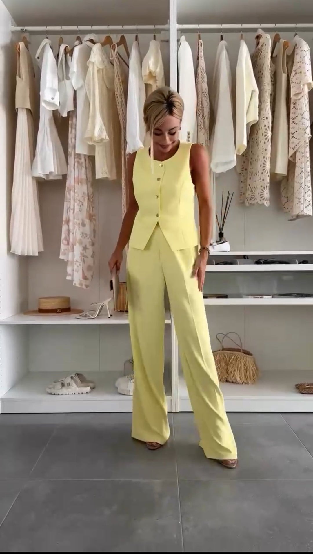 Two-piece Outfit for Women | Button Vest Wide Leg Pants
