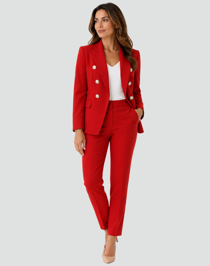 Women's double-breasted blazer and tapered trousers set