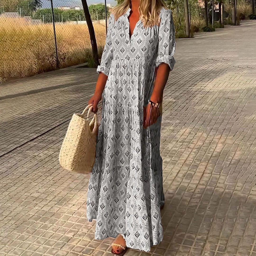 Boho Dress for Women | Maxi V-Neck Long Sleeve Dress