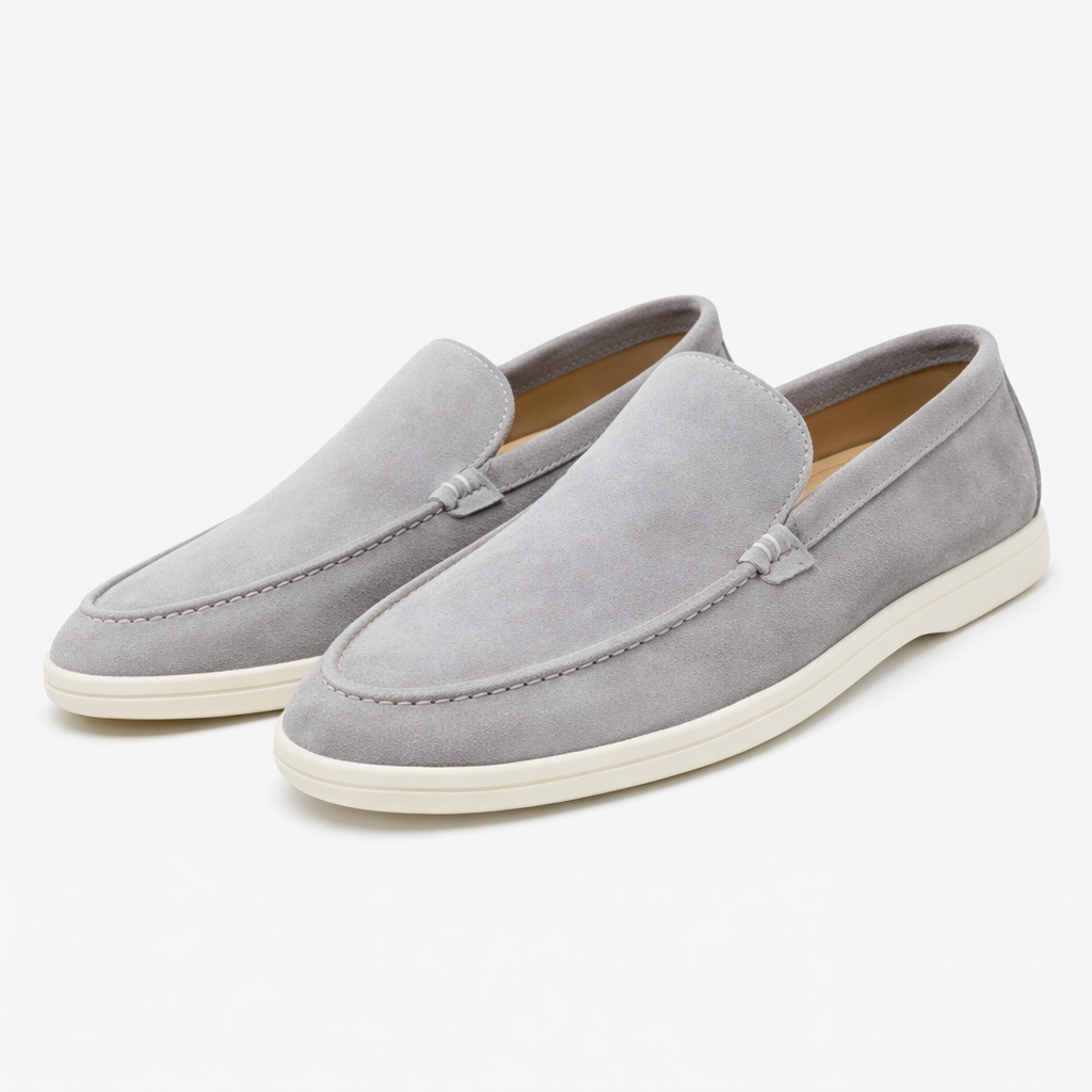 Unisex slip-on loafers with moc toe stitching and flat soles