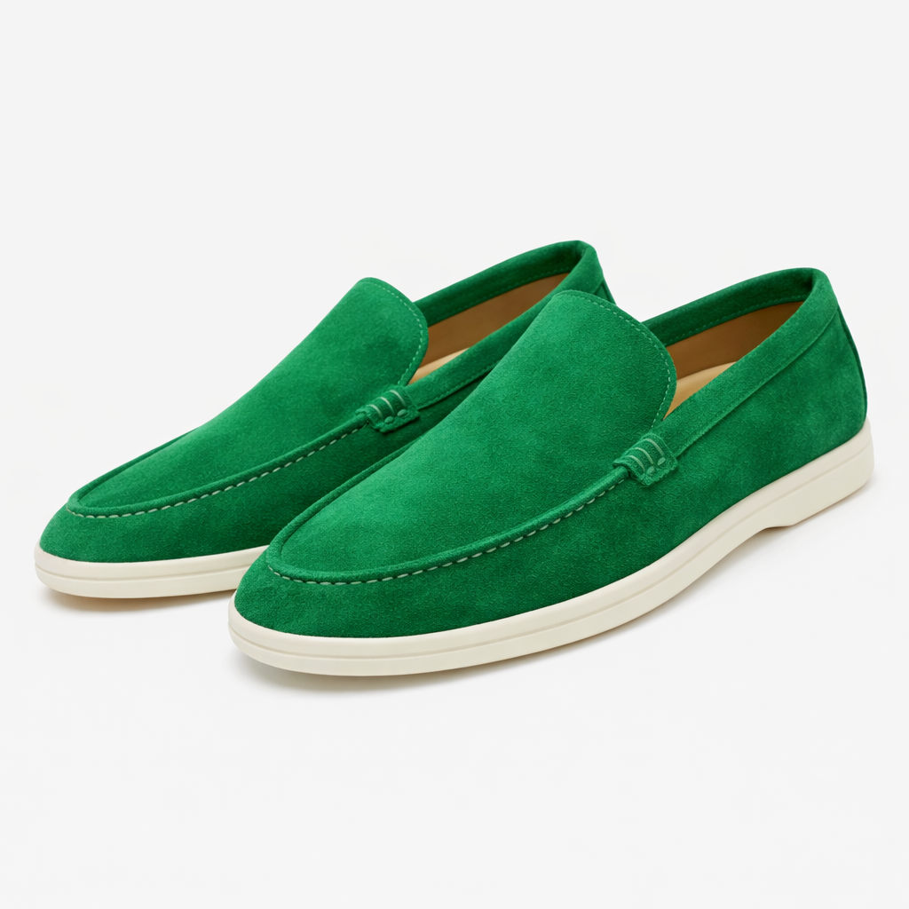 Unisex slip-on loafers with moc toe stitching and flat soles