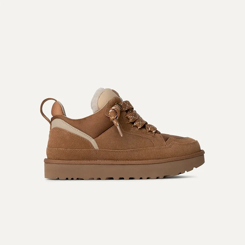 Low-top platform sneakers with plush lining and lace-up front