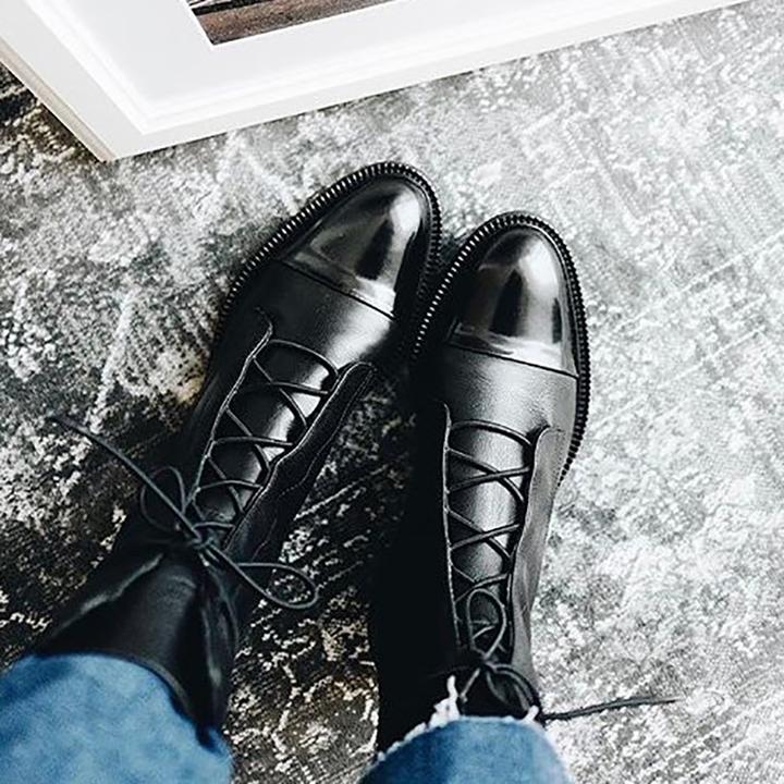 Women's tall classic lace-up boots with almond toes and low heels