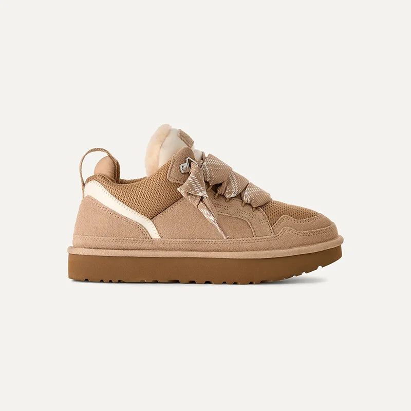 Low-top platform sneakers with plush lining and lace-up front