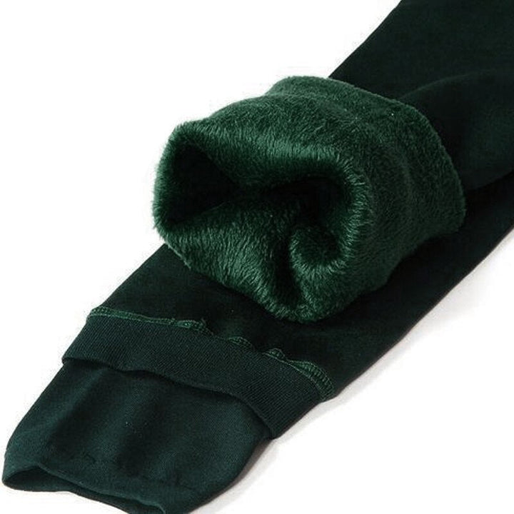 Women's high-waist plush-lined full-length leggings with enclosed foot sections