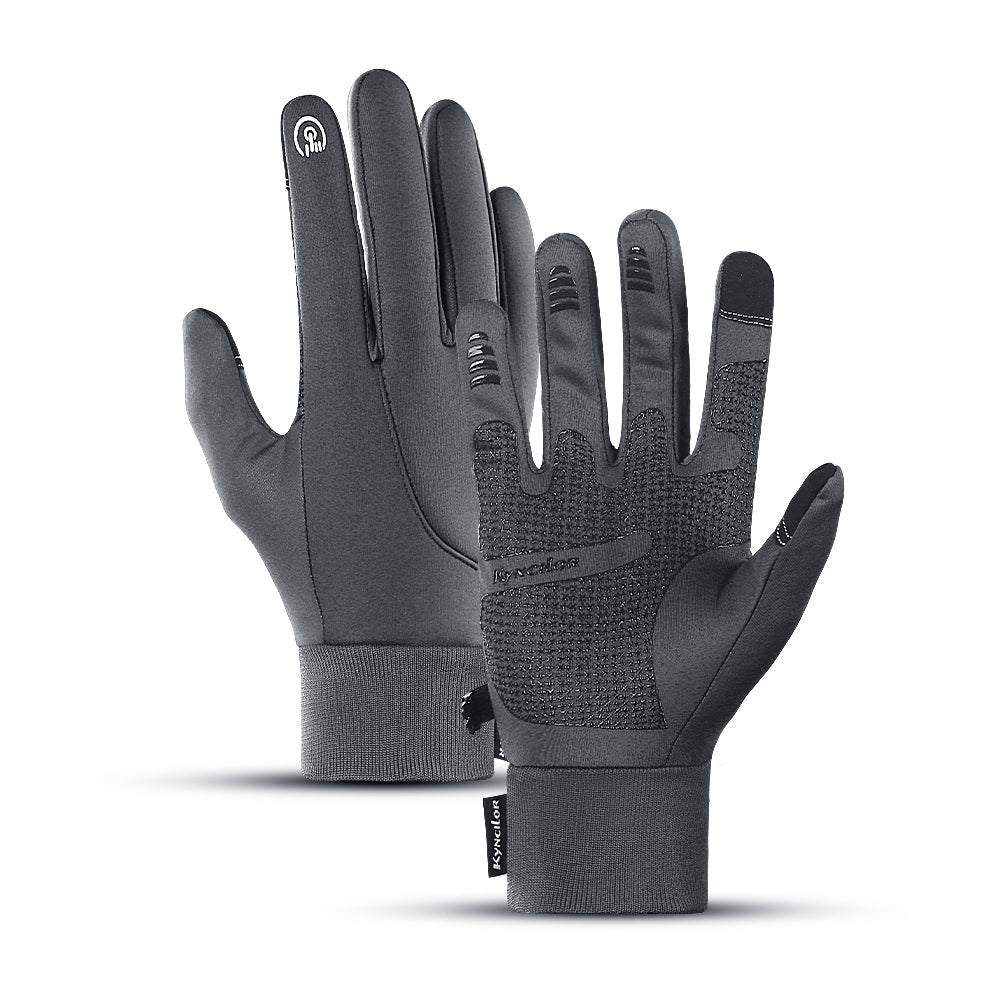 Unisex full-finger touchscreen gloves with textured palms and ribbed cuffs