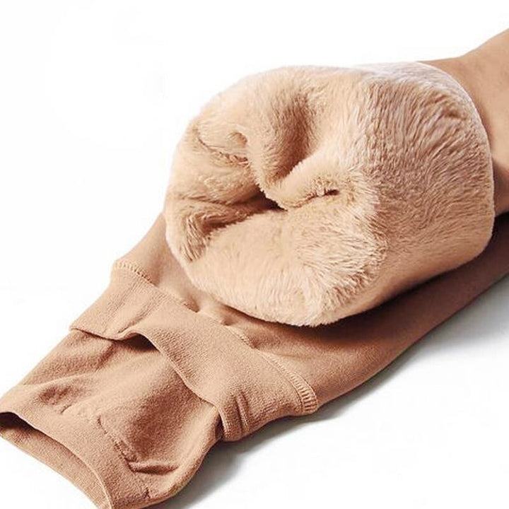 Women's high-waist plush-lined full-length leggings with enclosed foot sections