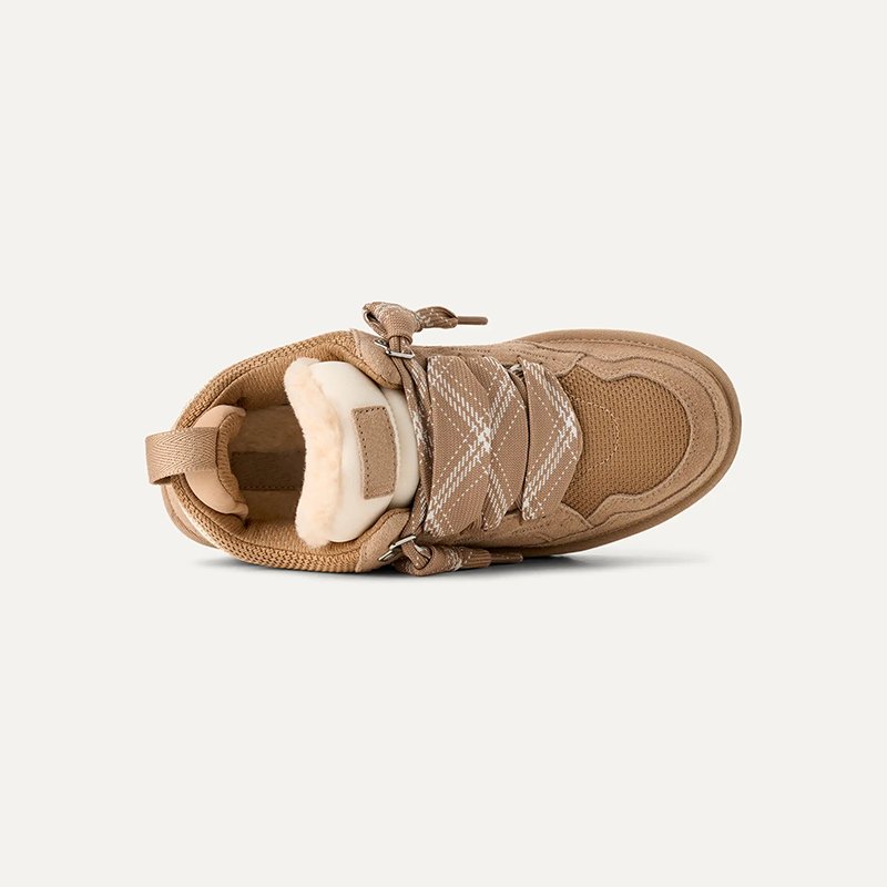 Low-top platform sneakers with plush lining and lace-up front