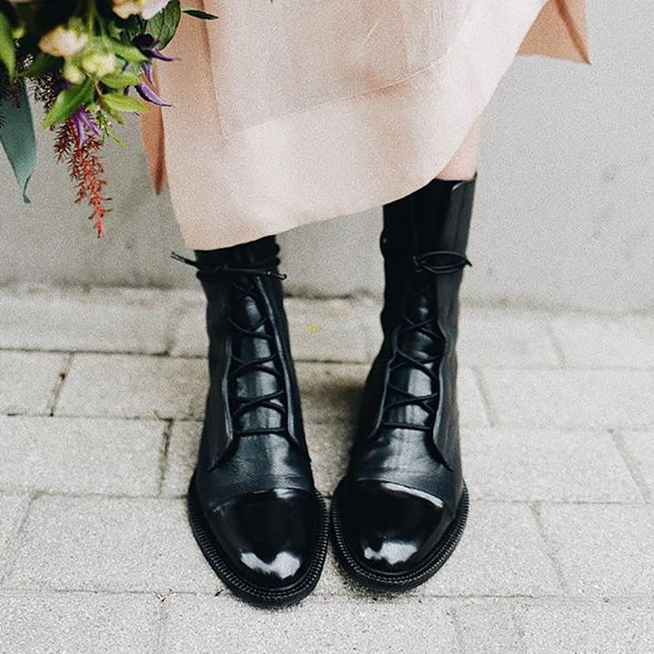 Women's tall classic lace-up boots with almond toes and low heels