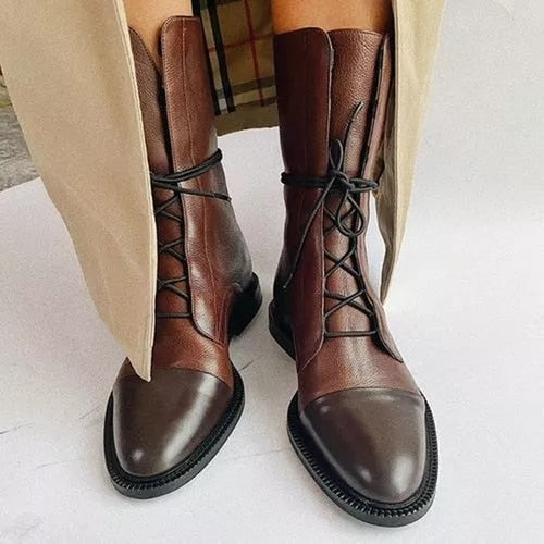 Women's tall classic lace-up boots with almond toes and low heels
