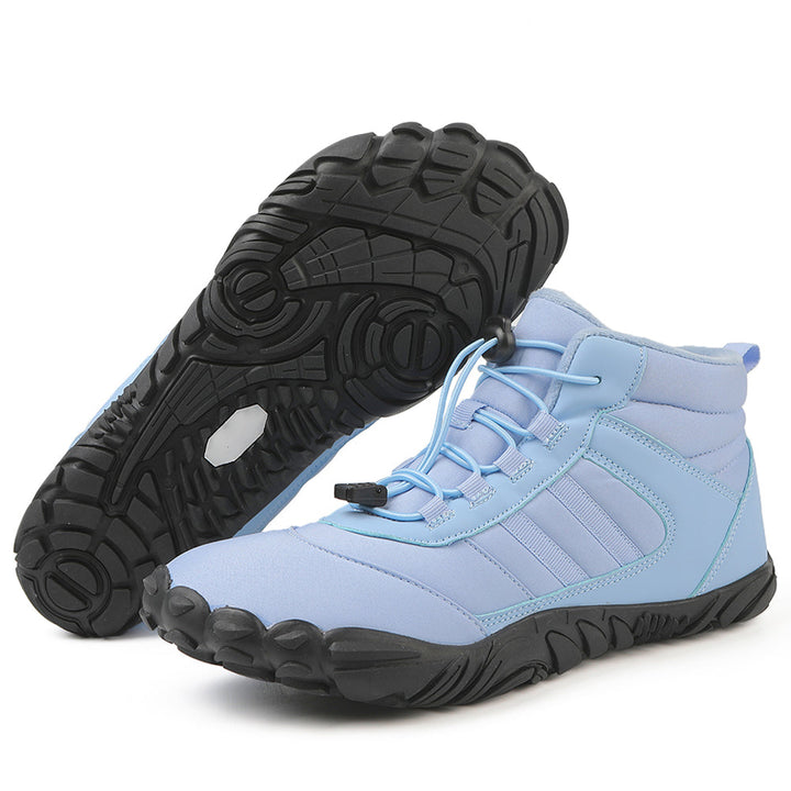 Barefoot ankle boots with lace-up front, padded collar and rugged tread sole