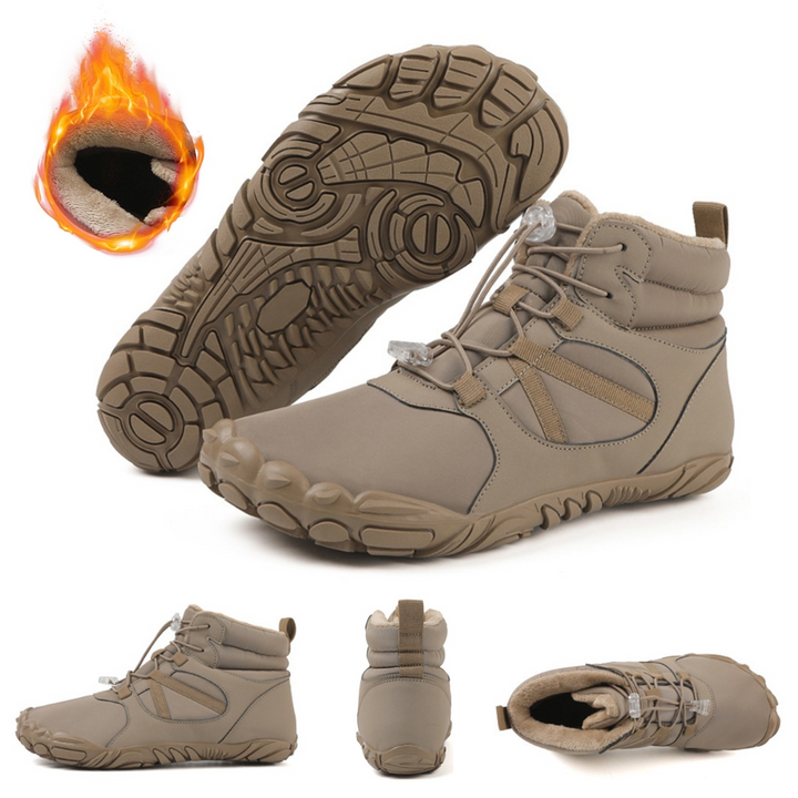 High-top barefoot ankle boots with round toes, lace-up fronts and textured flat soles