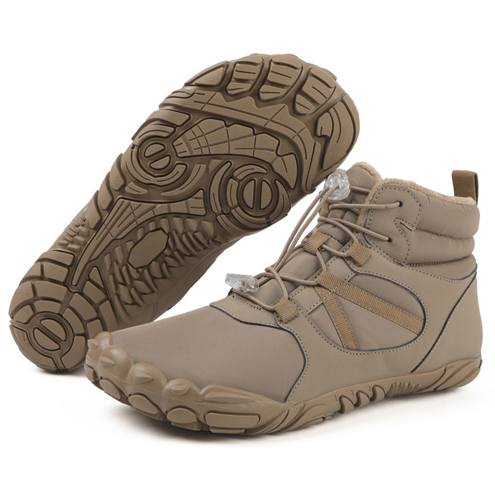 High-top barefoot ankle boots with round toes, lace-up fronts and textured flat soles