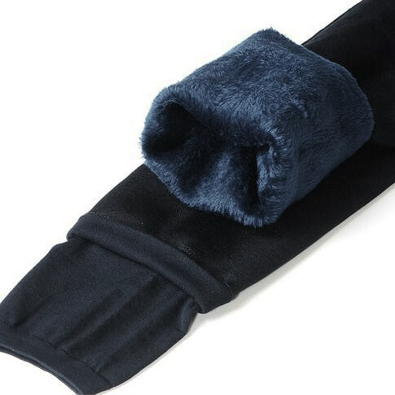 Women's high-waist plush-lined full-length leggings with enclosed foot sections