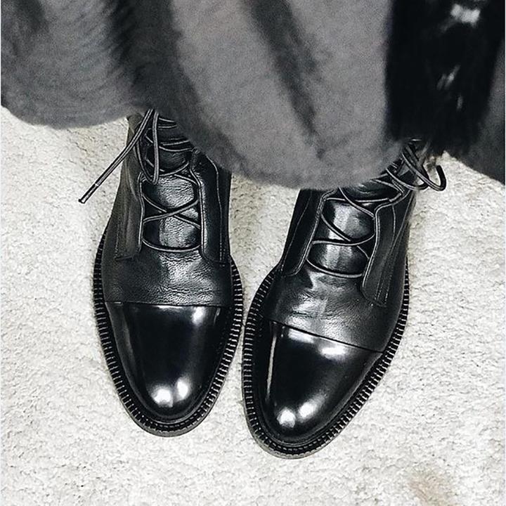 Women's tall classic lace-up boots with almond toes and low heels