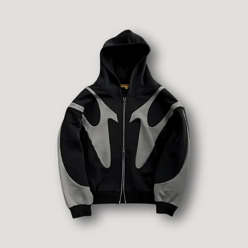 Oversized colorblock zip-up hoodie with hood, long sleeves and contrasting panels