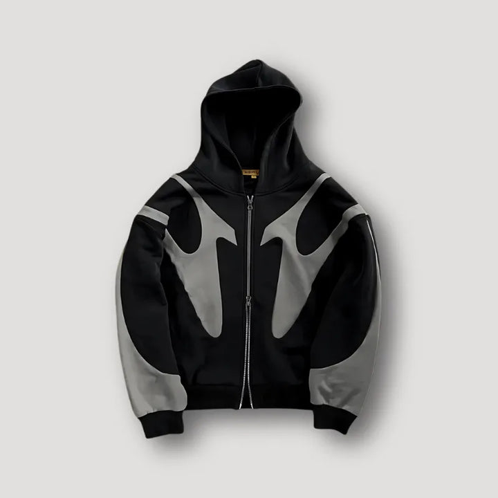 Oversized colorblock zip-up hoodie with hood, long sleeves and contrasting panels