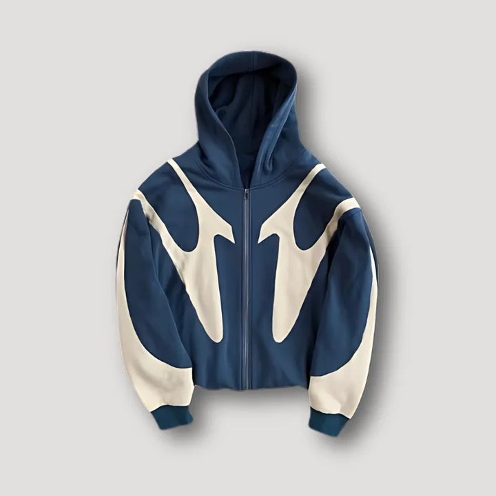 Oversized colorblock zip-up hoodie with hood, long sleeves and contrasting panels